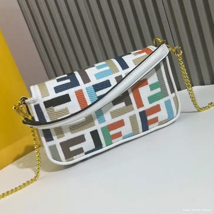 Cheap Bag Mini Multi Motif FF Canvas In Baguette Fendi White 0527